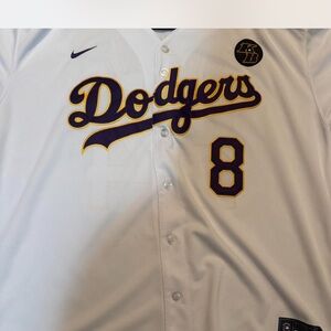 Nike White and Purple Dodgers Jersey